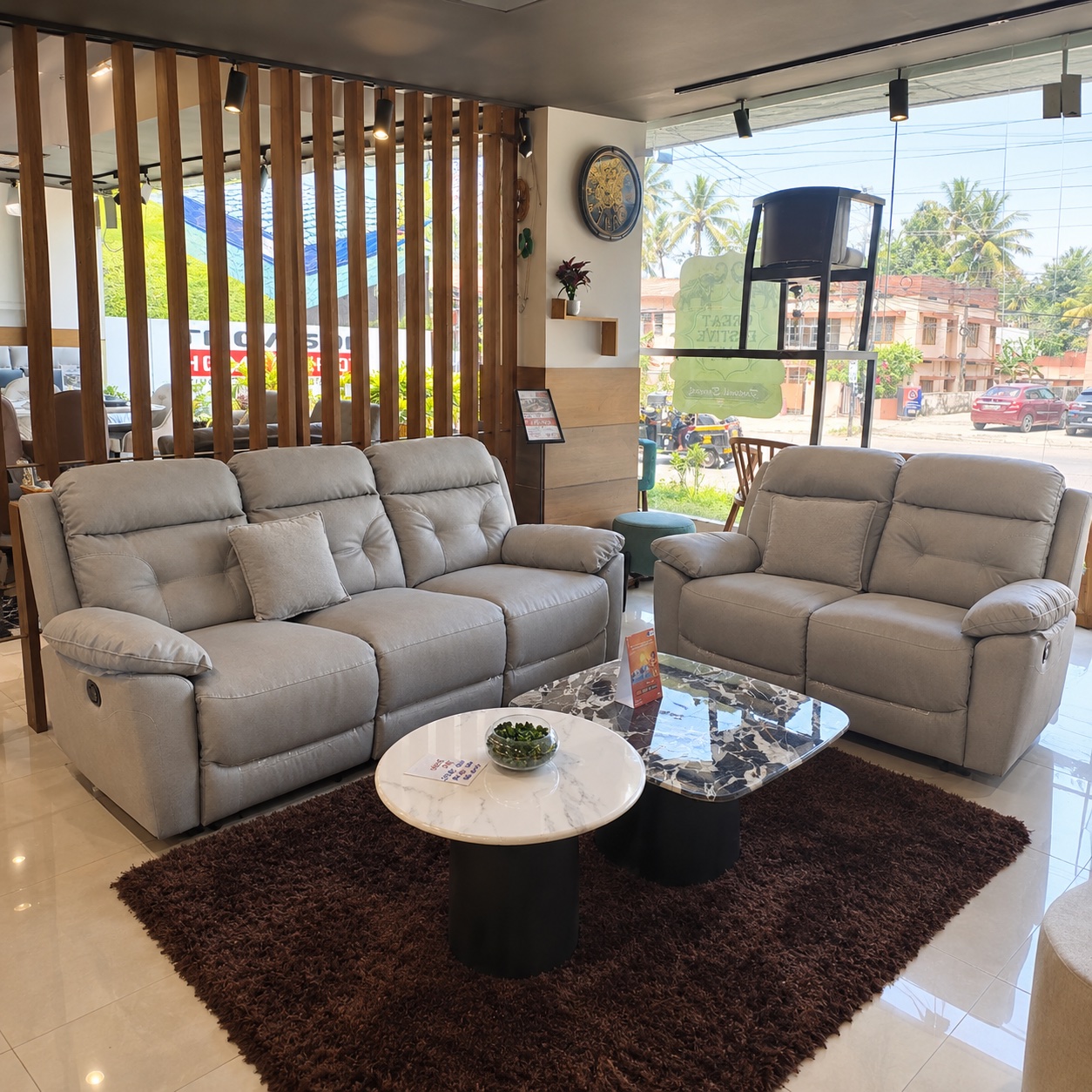 Light Grey Fabric Recliner 3+2 at Thomson Home Depot Kesavadasapuram