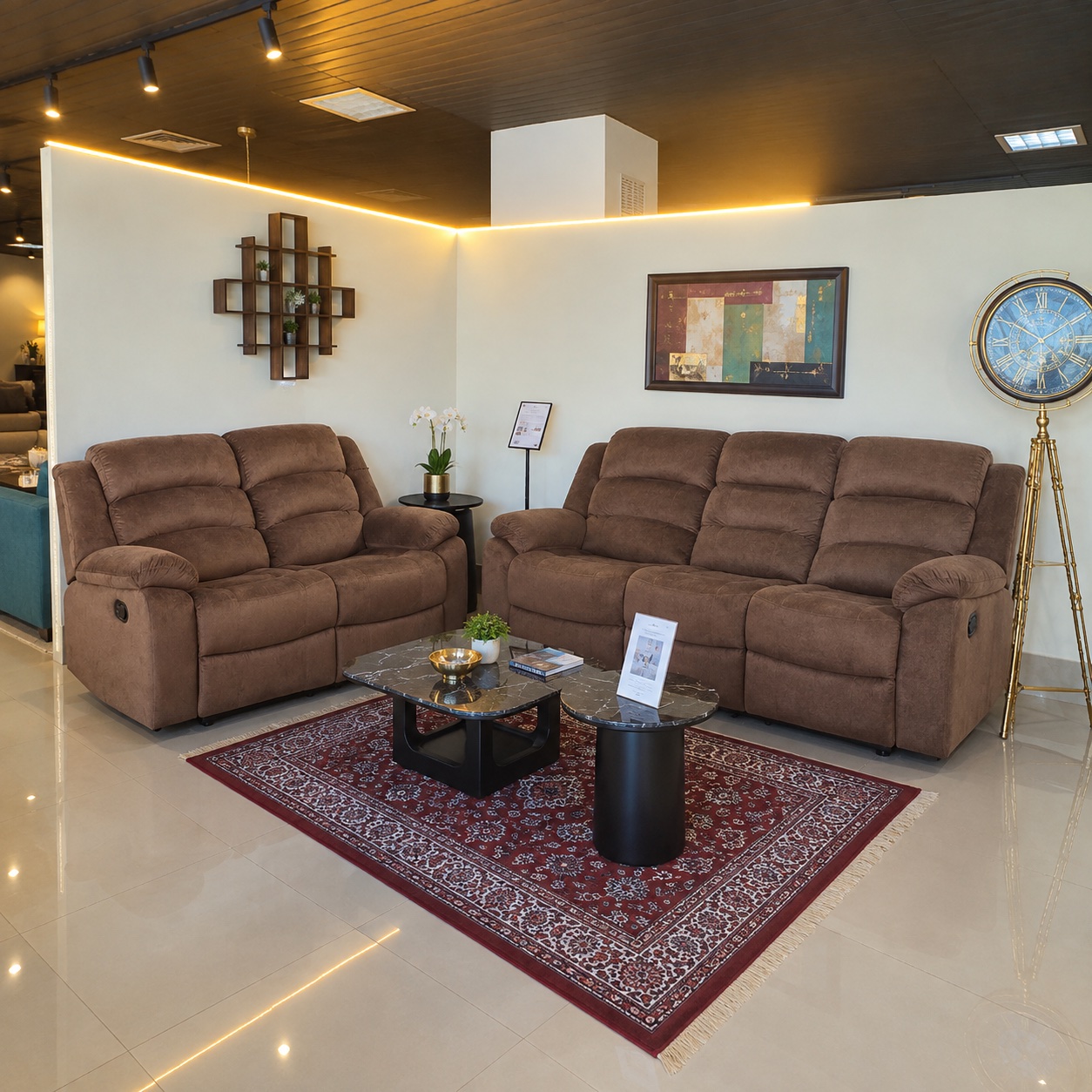 Chocolate Fabric Recliner 3+2 at Thomson Home Depot Kesavadasapuram