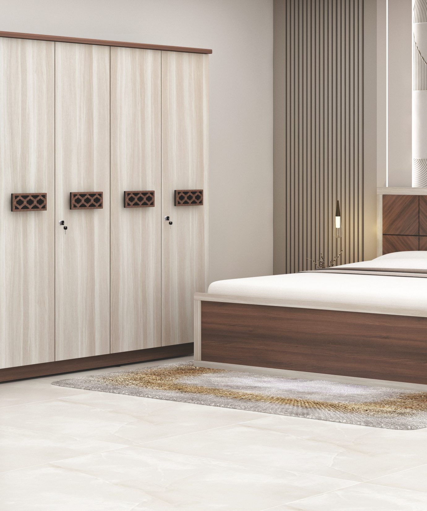 Artisan Lattice Walnut & Cream Bedroom Set — bed Artisan Lattice Walnut & Cream Bedroom Set — bed