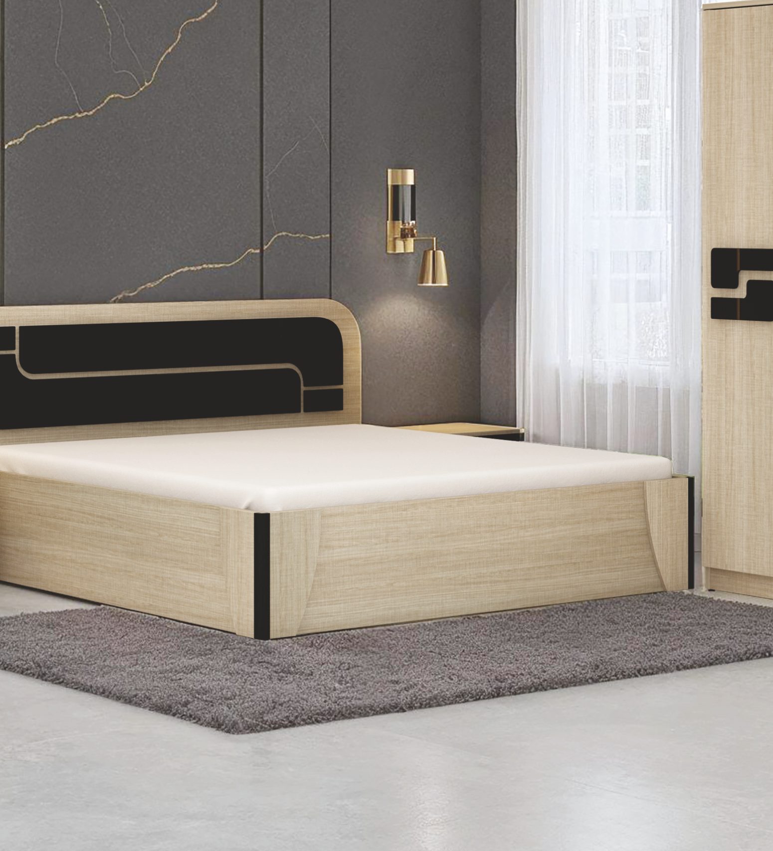 Nordic Oak & Onyx Bedroom Set — bed Nordic Oak & Onyx Bedroom Set — bed