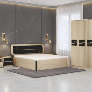 Nordic Oak & Onyx Bedroom Set — full set