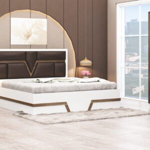 V-Line White & Walnut Bedroom Set — bed