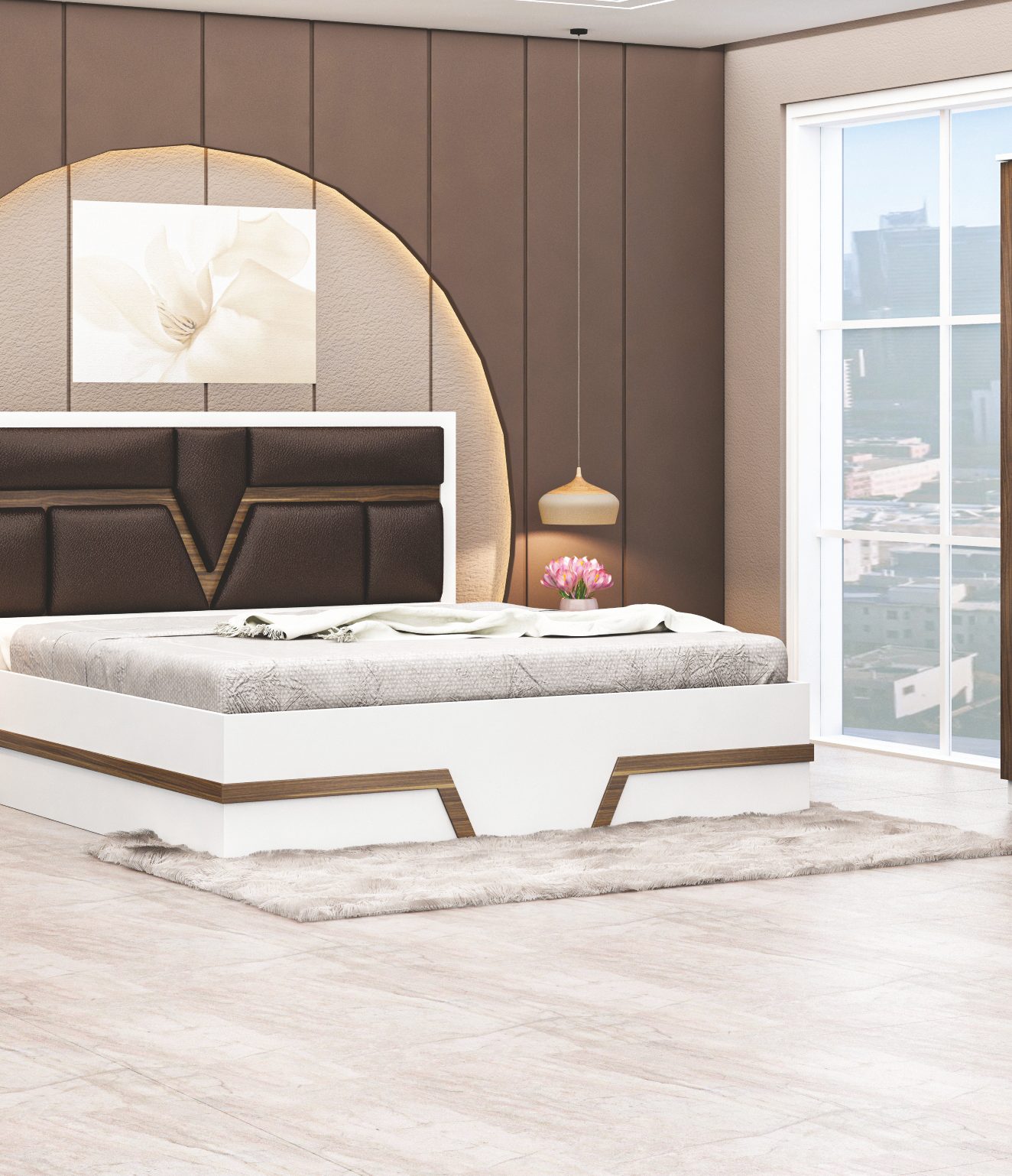 V-Line White & Walnut Bedroom Set — bed V-Line White & Walnut Bedroom Set — bed