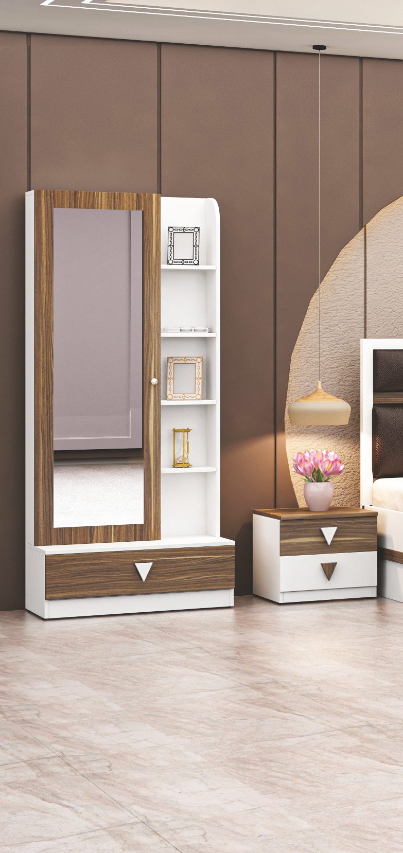 V-Line White & Walnut Bedroom Set — dresser & mirror V-Line White & Walnut Bedroom Set — dresser & mirror