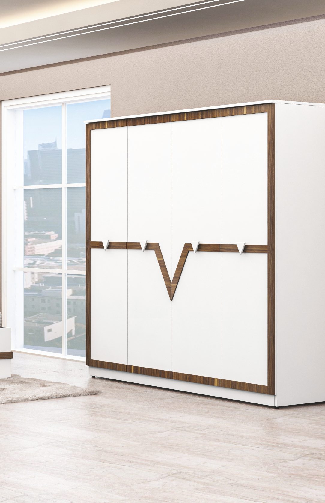 V-Line White & Walnut Bedroom Set — wardrobe V-Line White & Walnut Bedroom Set — wardrobe