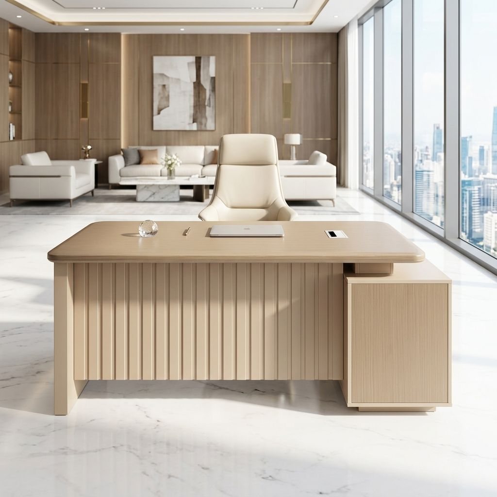 Slat-Front Executive Desk with Side Cabinet — main