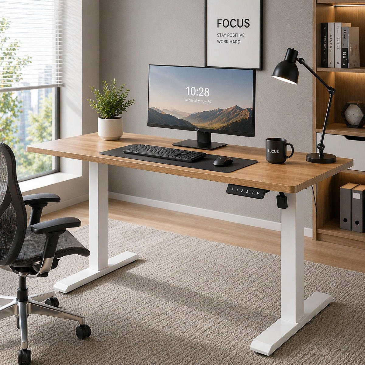ErgoLift Standing Desk — Oak & White — view 2 ErgoLift Standing Desk — Oak & White — view 2
