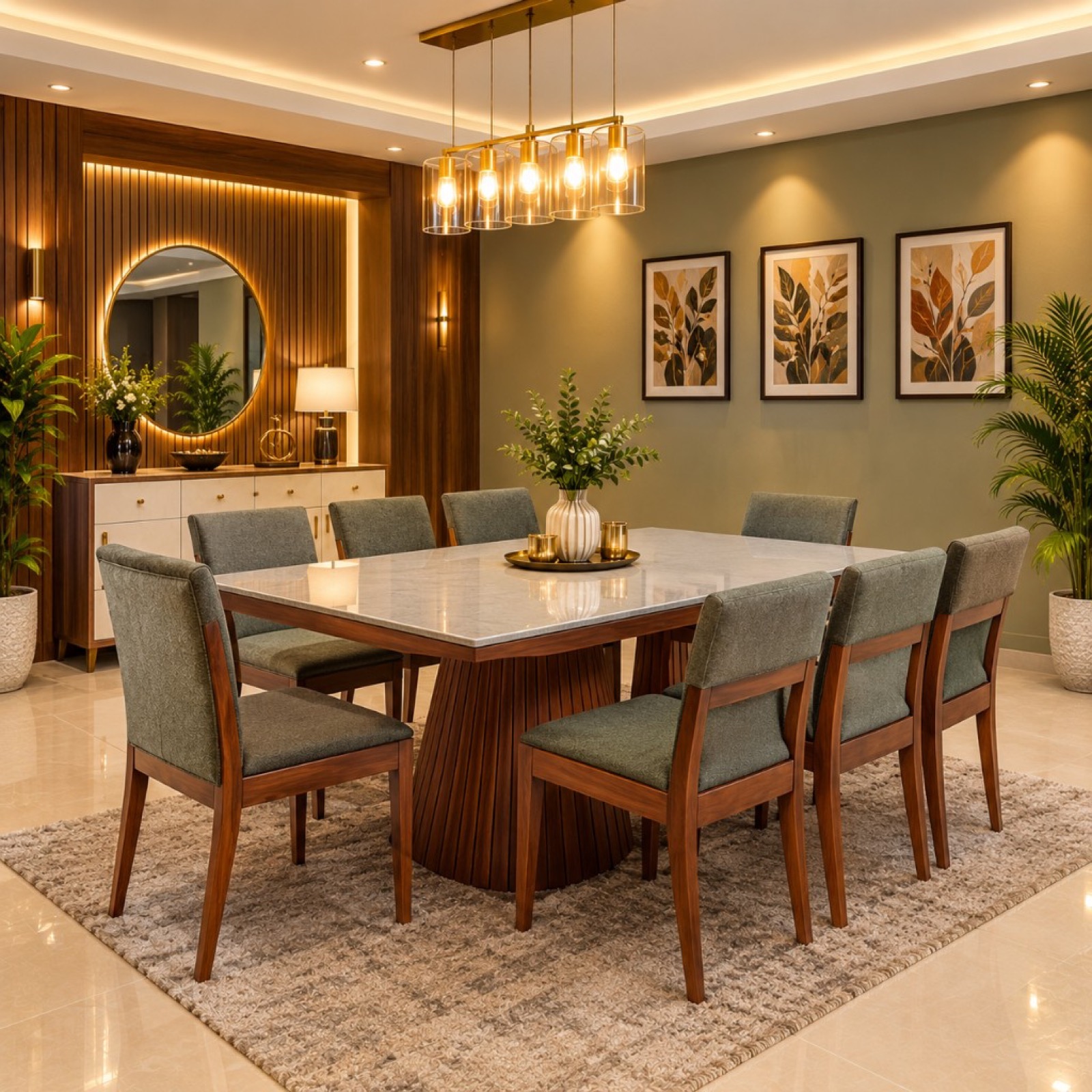 Sage Slatted Marble Dining Set — 8 Seater at Thomson Home Depot Kesavadasapuram