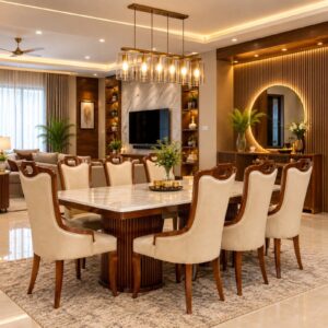 Cream Handle-Back Marble Dining Set — 8 Seater at Thomson Home Depot Kesavadasapuram
