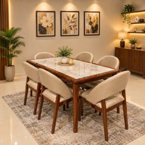 Cream Mahogany Marble Dining Set — 6 Seater at Thomson Home Depot Kesavadasapuram