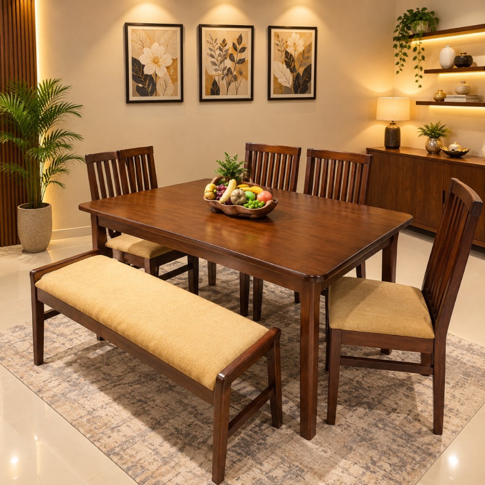 Dark Wood Bench Dining Set — 6 Seater at Thomson Home Depot Kesavadasapuram