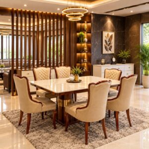 Cream Gold-Band Marble Dining Set — 6 Seater at Thomson Home Depot Kesavadasapuram