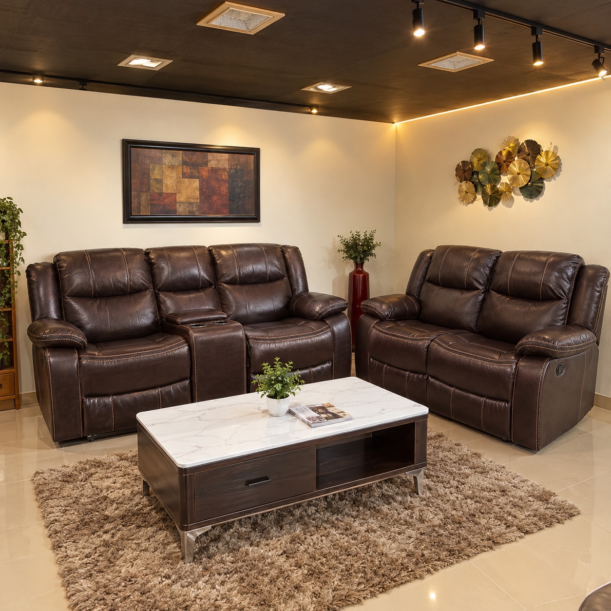 Espresso Leather Recliner 3+2 at Thomson Home Depot Kesavadasapuram