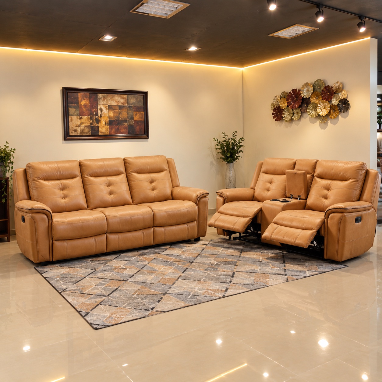 Honey Leather Recliner 3+2 at Thomson Home Depot Kesavadasapuram