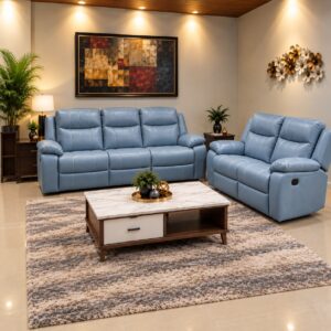 Sky Blue Leather Recliner 3+2 at Thomson Home Depot Kesavadasapuram