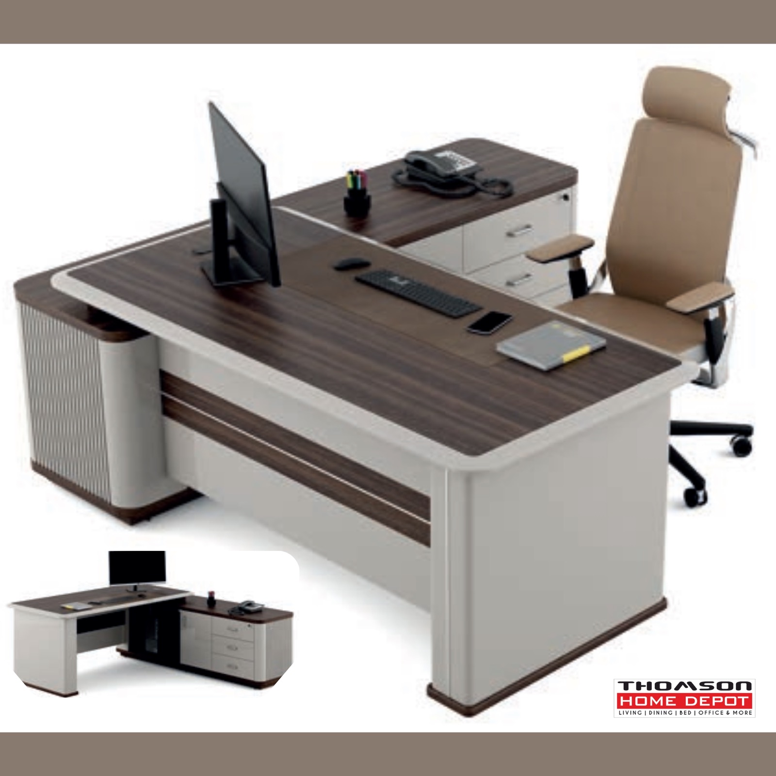 Rounded Walnut & Ivory Boss Table with Return at Thomson Home Depot Trivandrum