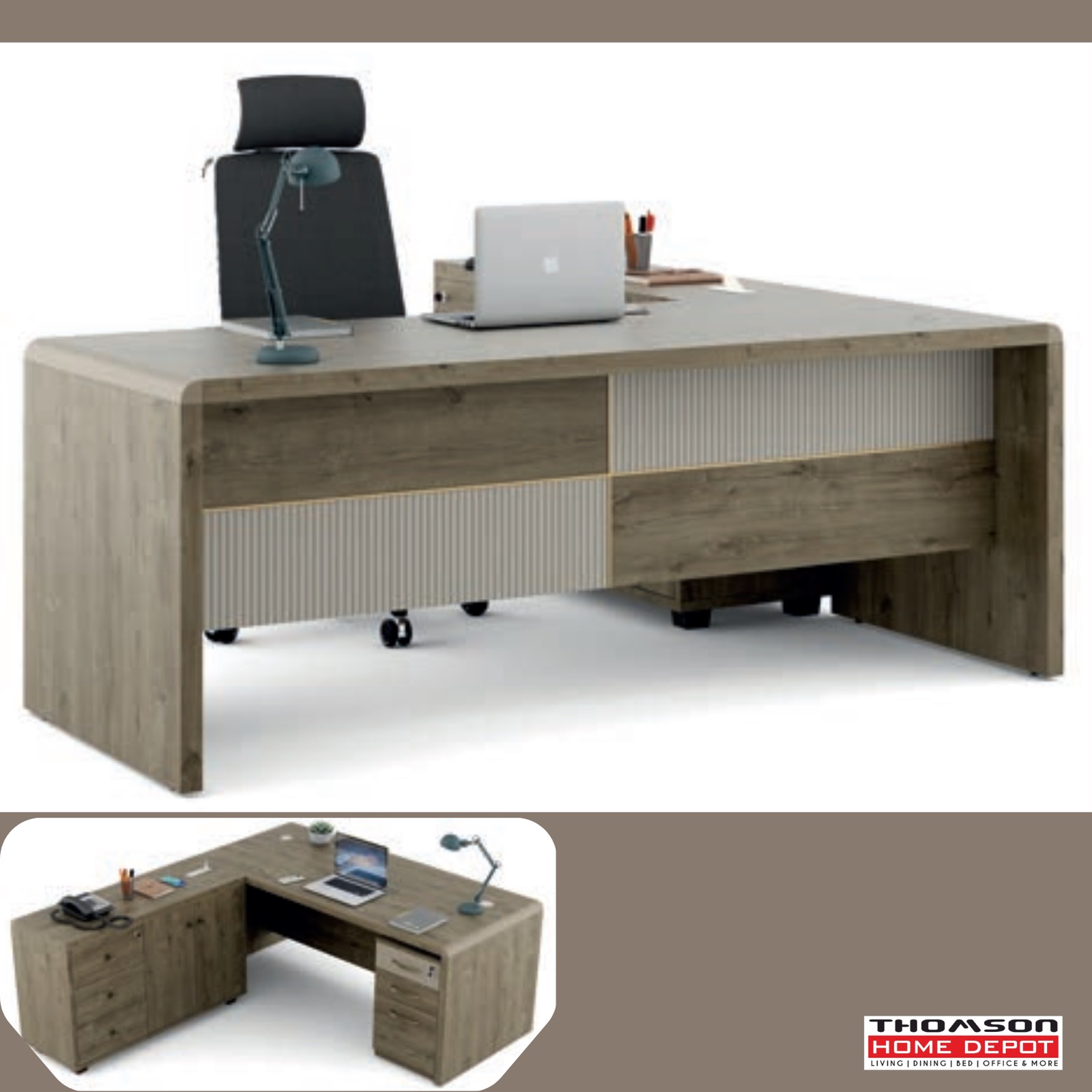 Rustic Oak Boss Table with Ribbed Front at Thomson Home Depot Trivandrum