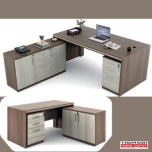 Walnut & Ivory Boss Table with Storage Return