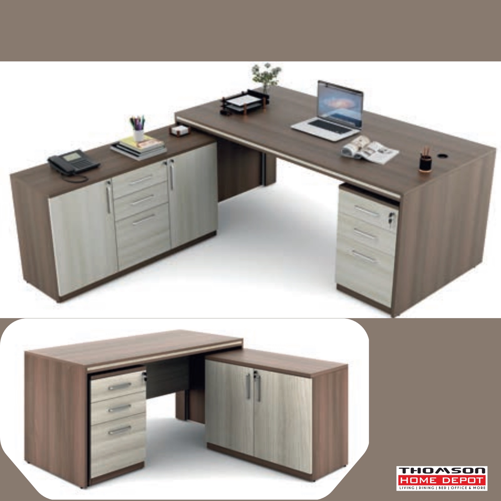 Walnut & Ivory Boss Table with Storage Return at Thomson Home Depot Trivandrum