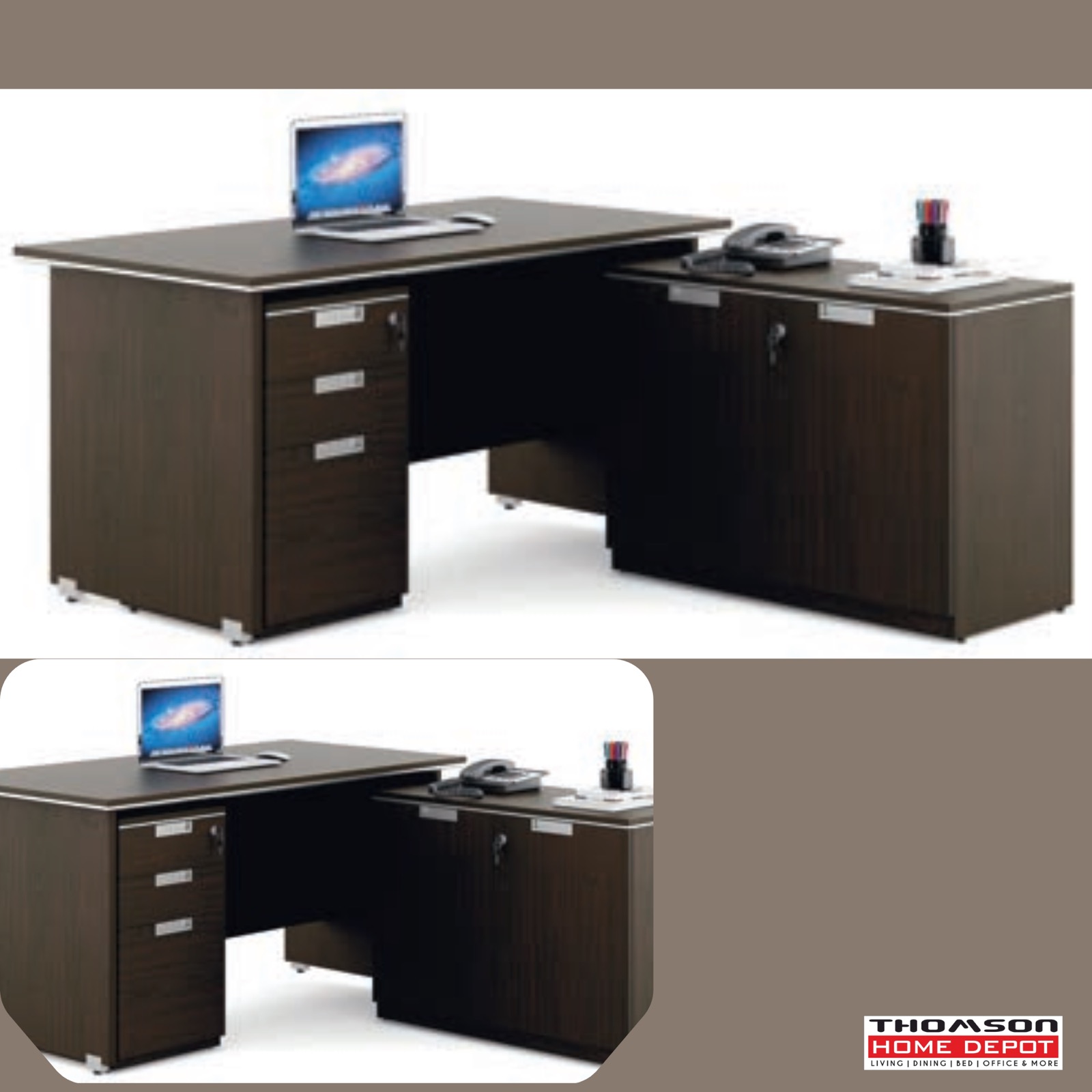 Compact Dark Walnut Boss Table with Return at Thomson Home Depot Trivandrum