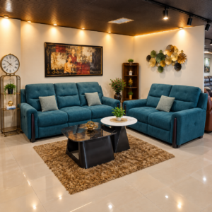 Petrol Teal Fabric Sofa Set — 3+2 at Thomson Home Depot Kesavadasapuram