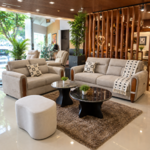 Oatmeal Wood-Arm Sofa Set — 3+2 at Thomson Home Depot Kesavadasapuram