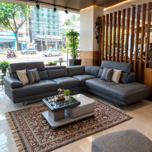 Charcoal Leather L-Sectional at Thomson Home Depot Kesavadasapuram