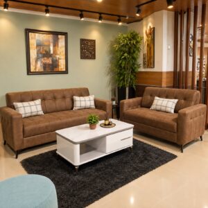 Brown Tufted Leather Sofa Set — 3+2 at Thomson Home Depot Kesavadasapuram