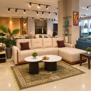 Cream Fabric L-Sectional at Thomson Home Depot Kesavadasapuram
