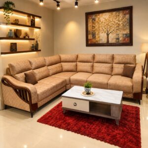 Tan Fabric L-Sectional at Thomson Home Depot Kesavadasapuram