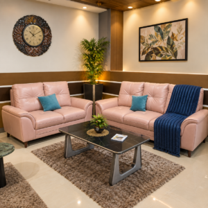 Blush Pink Leather Sofa Set — 3+2 at Thomson Home Depot Kesavadasapuram