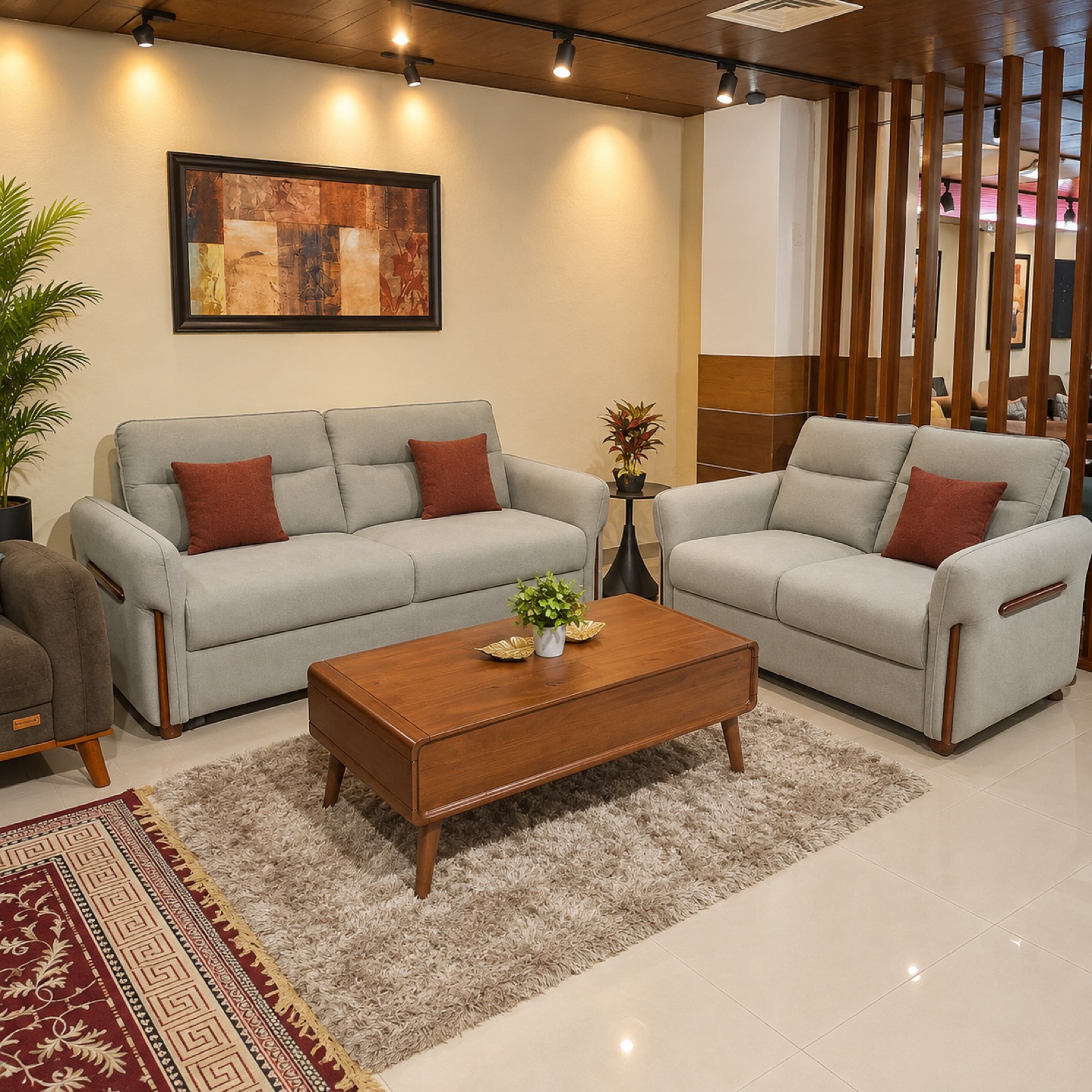Light Grey Fabric Sofa Set — 3+2 at Thomson Home Depot Kesavadasapuram