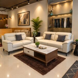 Cream Leather Sofa Set — 3+2 at Thomson Home Depot Kesavadasapuram