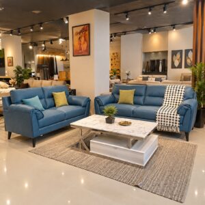 Blue Leather Sofa Set — 3+2 at Thomson Home Depot Kesavadasapuram