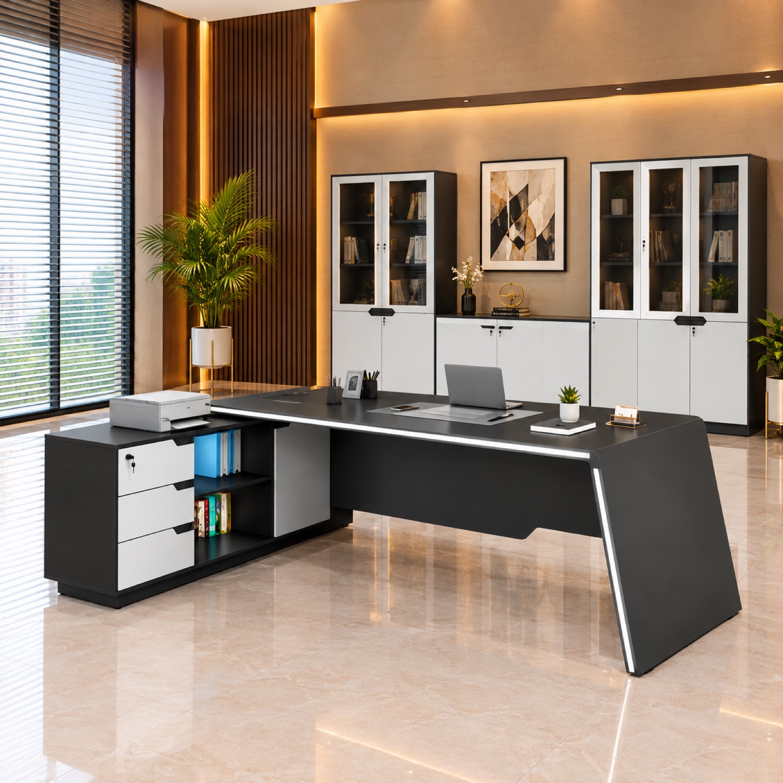 Black L-Shaped Executive Desk at Thomson Home Depot Kesavadasapuram