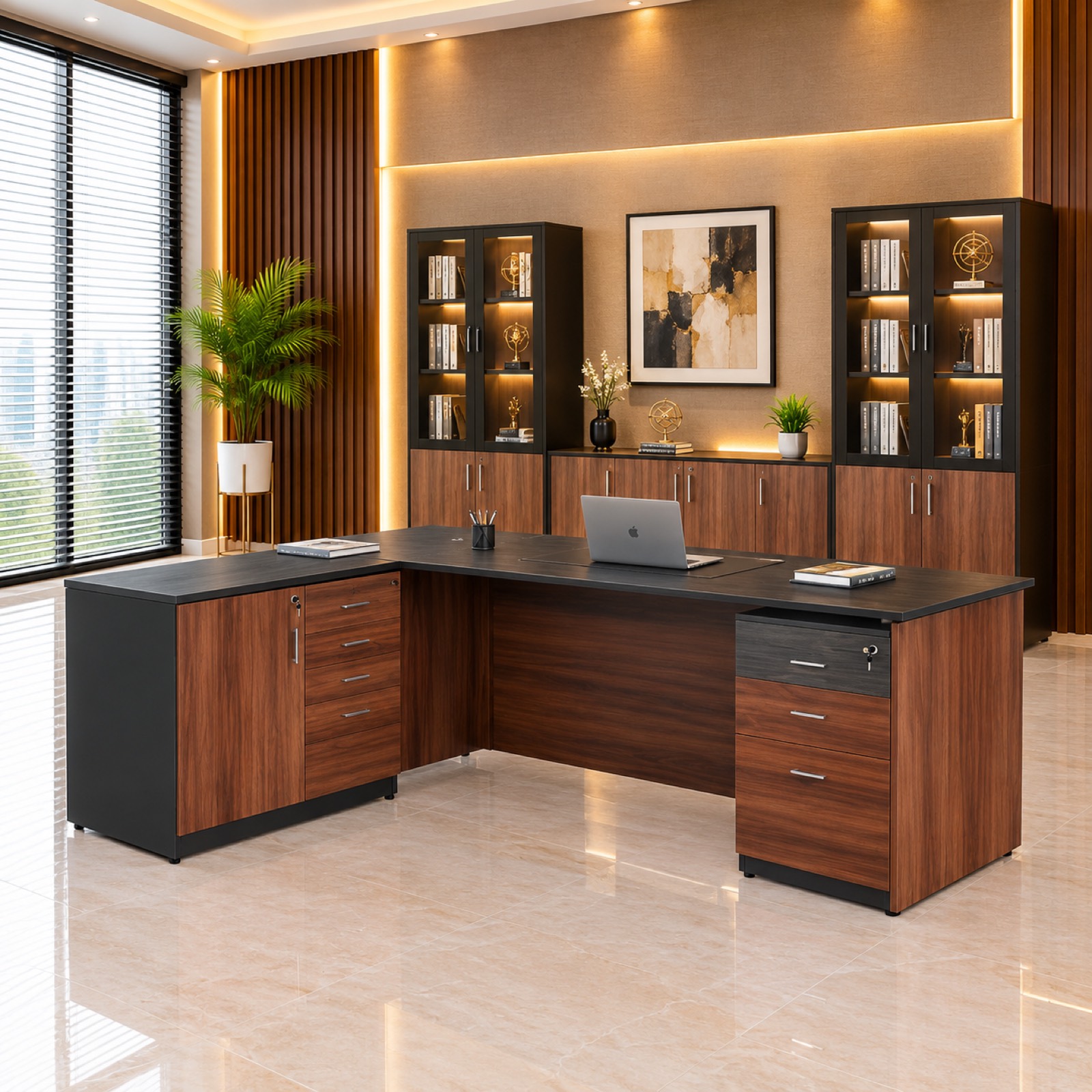 Walnut L-Shaped Executive Desk at Thomson Home Depot Kesavadasapuram