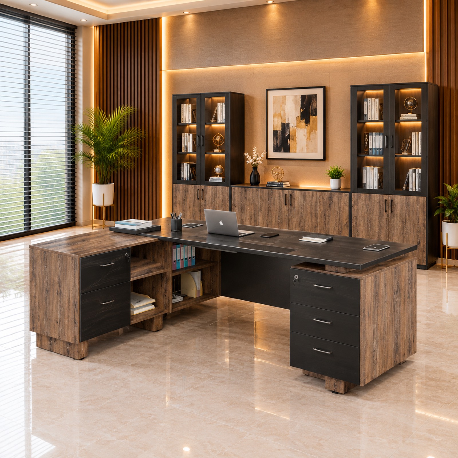 Rustic L-Shaped Executive Desk at Thomson Home Depot Kesavadasapuram