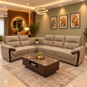 Taupe Chenille L-Sectional at Thomson Home Depot Kesavadasapuram