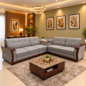 Light Grey Wood-Arm L-Sectional at Thomson Home Depot Kesavadasapuram