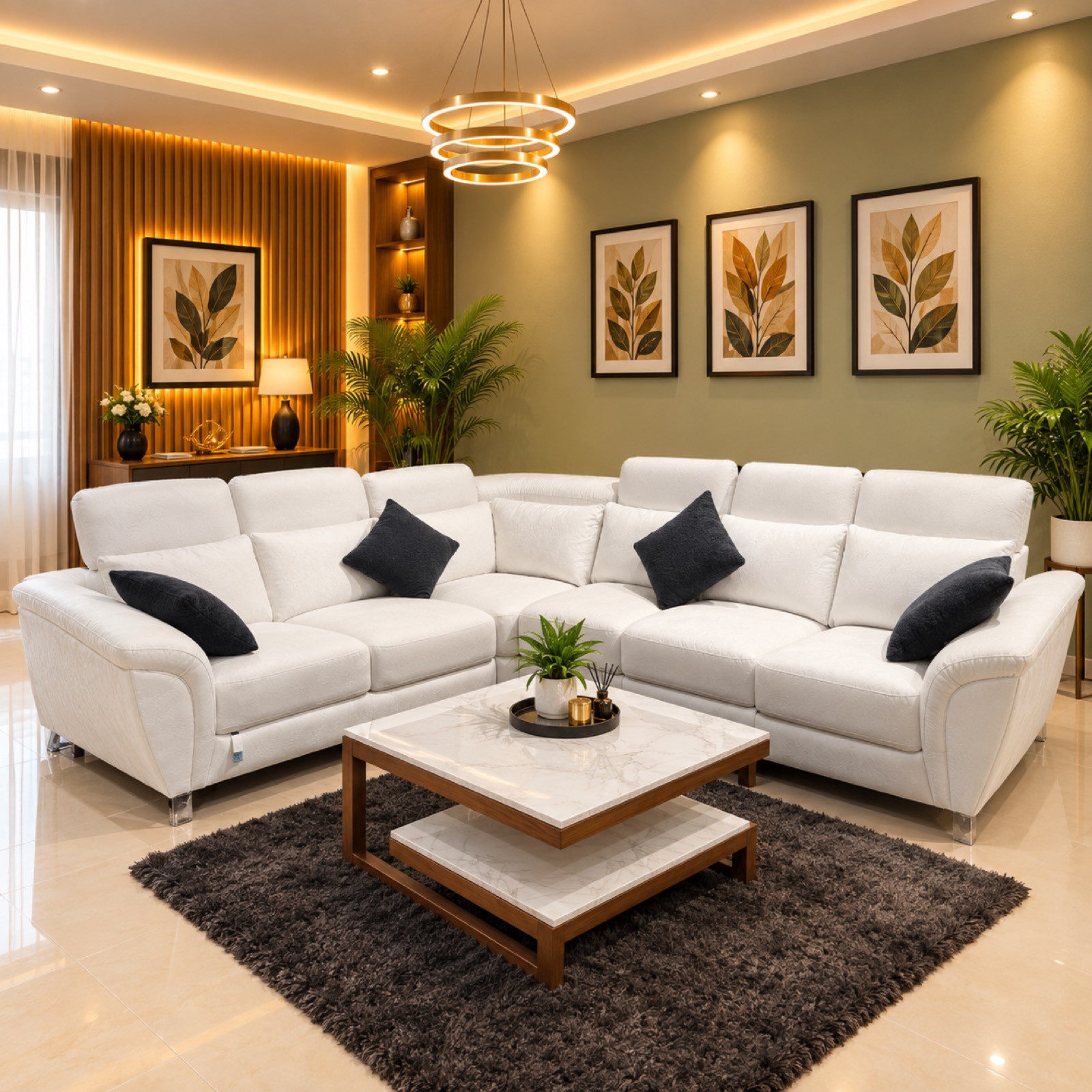 White Leather L-Sectional at Thomson Home Depot Kesavadasapuram