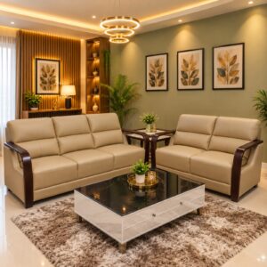 Beige Leather Sofa Set — 3+2 at Thomson Home Depot Kesavadasapuram