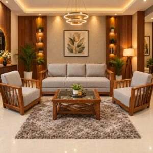 Light Grey Wood-Frame Sofa Set at Thomson Home Depot Kesavadasapuram
