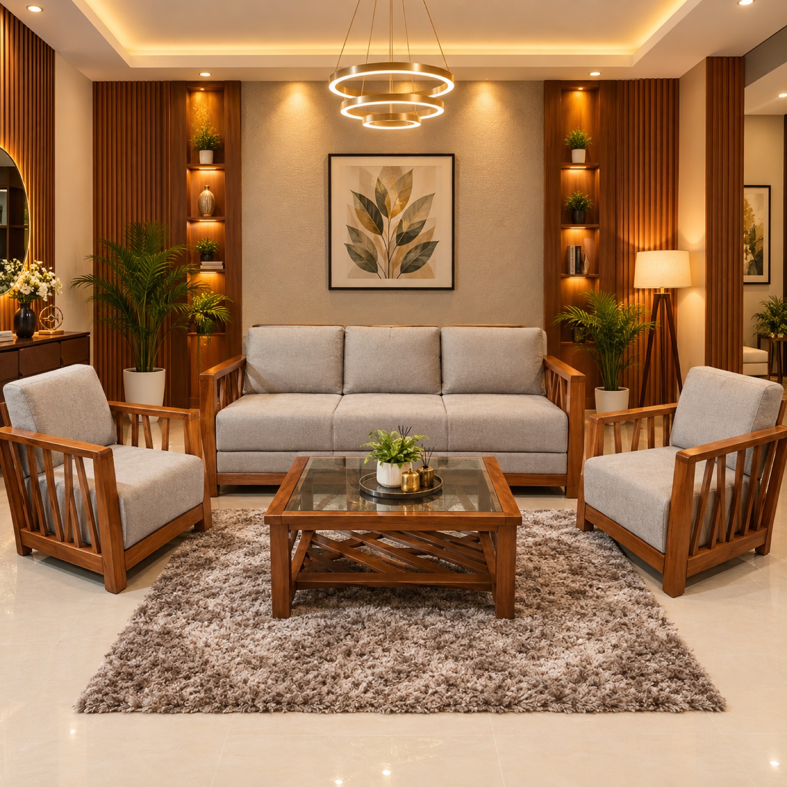 Light Grey Wood-Frame Sofa Set at Thomson Home Depot Kesavadasapuram