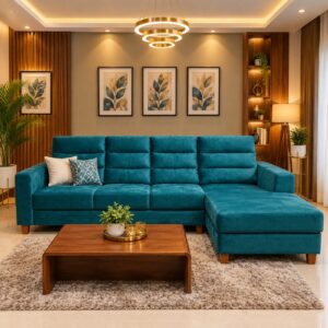 Teal Velvet Chaise Sectional at Thomson Home Depot Kesavadasapuram