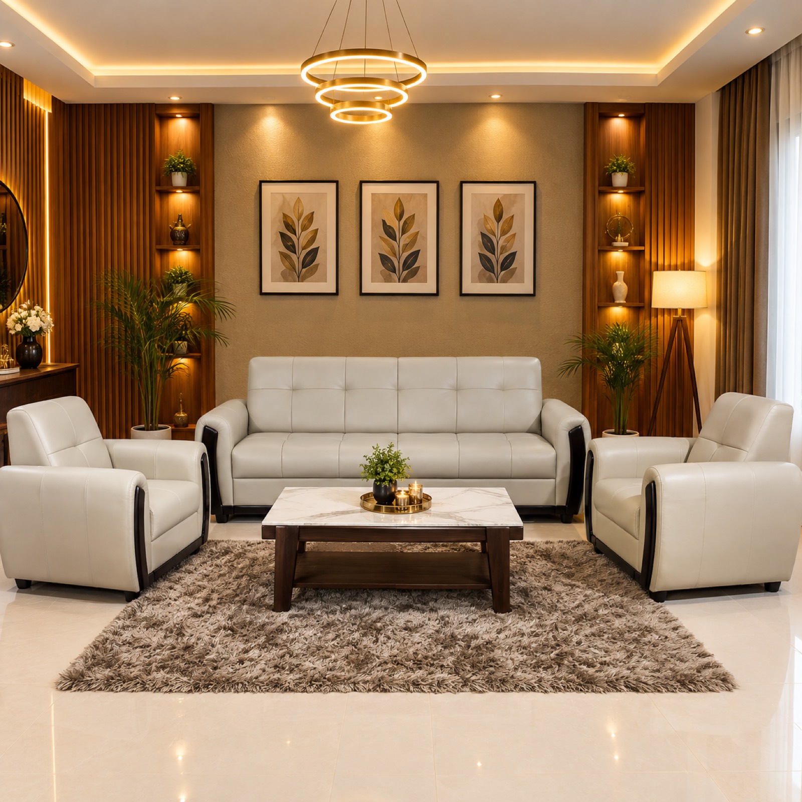 Ivory Leather Sofa Set at Thomson Home Depot Kesavadasapuram