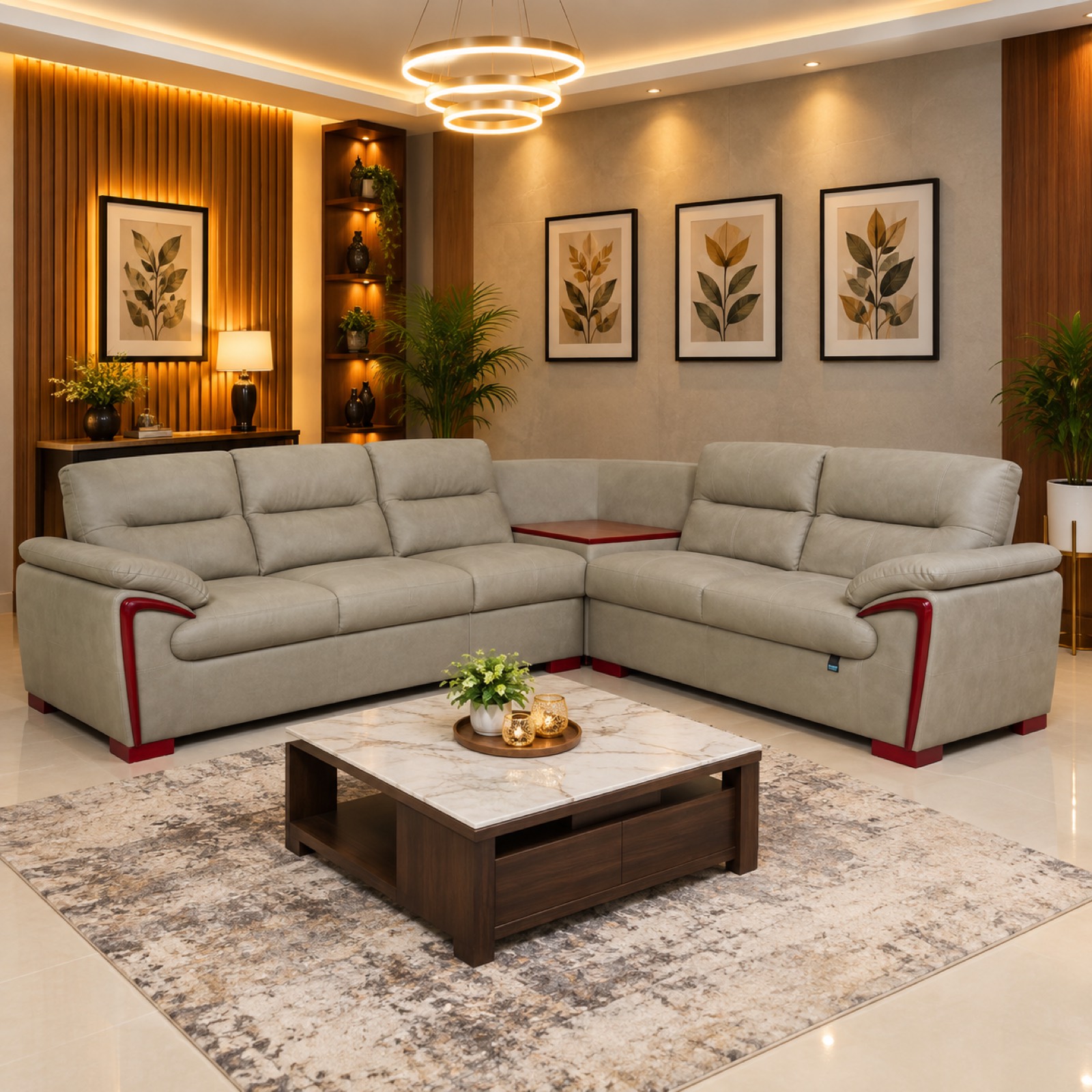 Stone Grey Leather L-Sectional at Thomson Home Depot Kesavadasapuram