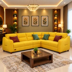 Sunshine Yellow Fabric L-Sectional at Thomson Home Depot Kesavadasapuram