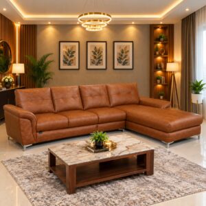 Caramel Leather Chaise Sectional at Thomson Home Depot Kesavadasapuram