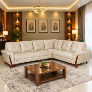 Cream Chenille L-Sectional at Thomson Home Depot Kesavadasapuram