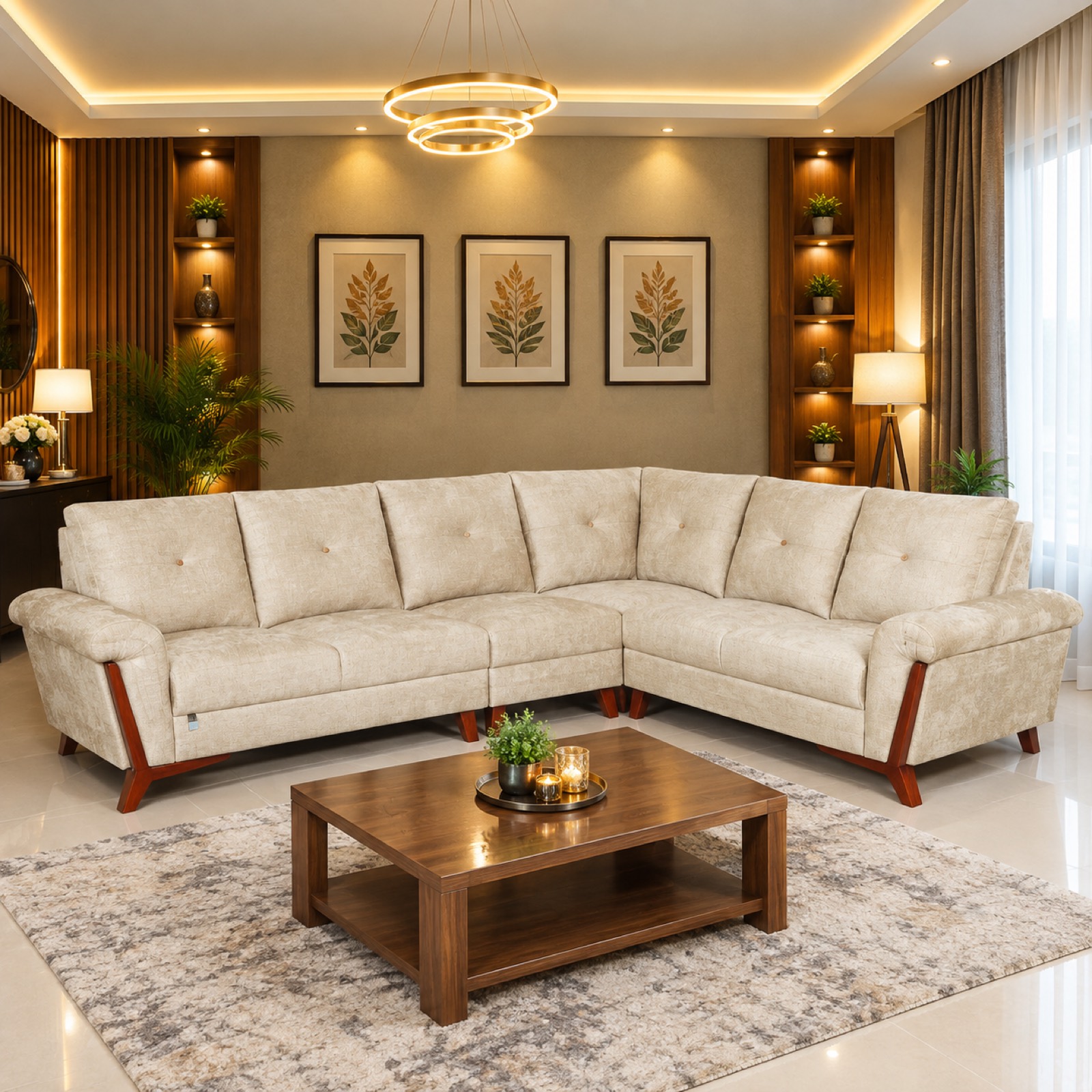 Cream Chenille L-Sectional at Thomson Home Depot Kesavadasapuram